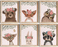DREAM BIG PRINTABLES Woodland Animals Nursery Wall Art Prints (Set of 6) - Unframed - 8x10s | Set Includes Bear, Fox, Owl, Deer, Bunny Rabbit, and Raccoon wearing Floral Crowns