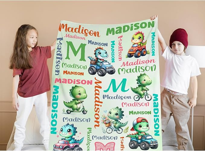 Personalized Dinosaur Truck Blanket Gifts for Girls Boys Women - Super Soft Cozy Warm Throw Sheet for Couch Bed Sofa Office Decor All Season 60"x80" for Adult