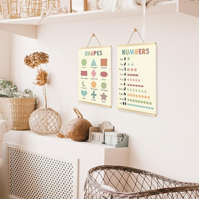 CGBHW Boho Educational Shape Poster Hanger Frame Set of 2, Geometry Number Learning Posters Wall Art Hanging Decor for Kids Room Nursery Classroom Home School Playroom Homeschool, 16x12 Inch