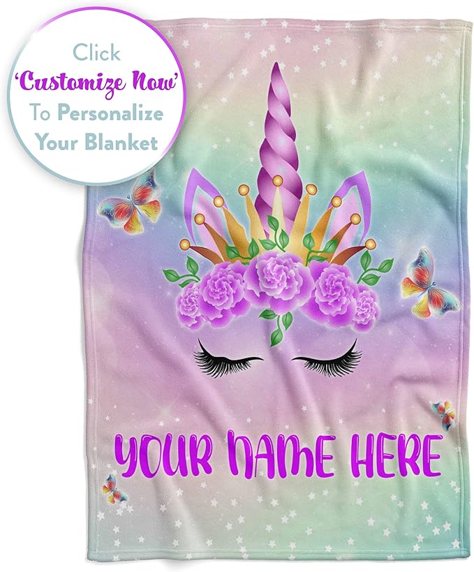 Personalized Unicorn Blanket for Girls | Kids Unicorn | Custom Plush Fuzzy Unicorns for Toddler | Customized Little Girl Throw Blankets | Baby Girl Birthday (Fleece – 30x40)