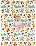 Custom Safari Animals Blanket Gift, Personalized Baby Blanket with Name, Soft Plush Flannel/Sherpa Fleece Throw Blankets for Toddler Kid Teen Boys Girls Color06