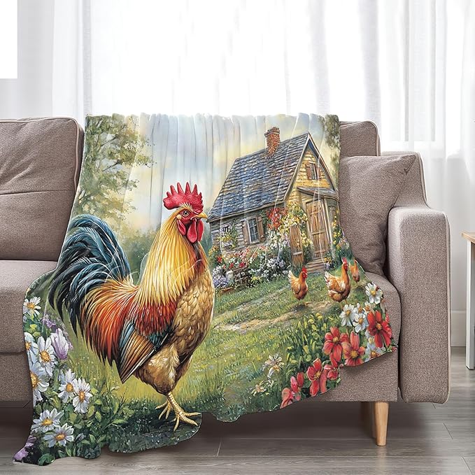 Tijuboni Rooster Chicken Throw Blanket Rooster Gifts for Girls Boys Women Men Kids Adults Soft Flannel Fleece Blanket for Couch Sofa Bed Home Decor 40"x50"