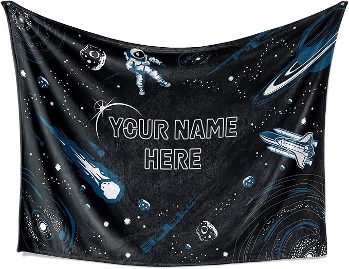 Personalized NASA Rocket Ship Kids Sleeping Blanket | Soft Warm Fleece Travel Blanket | Baby to Teen (Space V4, 50x60)