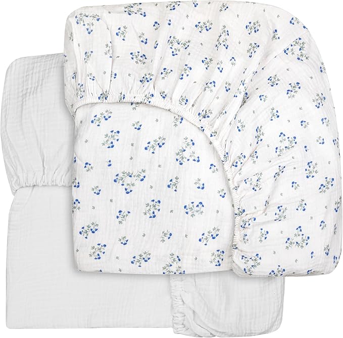 2 Pack | Extra Soft Muslin Fitted Crib Sheets 100% Organic Cotton Baby Crib Sheets for Standard Crib Mattress | 28 X 52 Inches