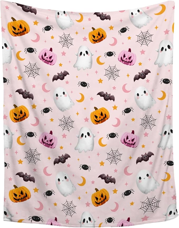 Halloween Ghost Pumpkin Blanket - Cute Decor for Couch, Sofa, Bed, Living Rooms - Gifts for Girls Boys - 40"x50" Kids/Throw Size