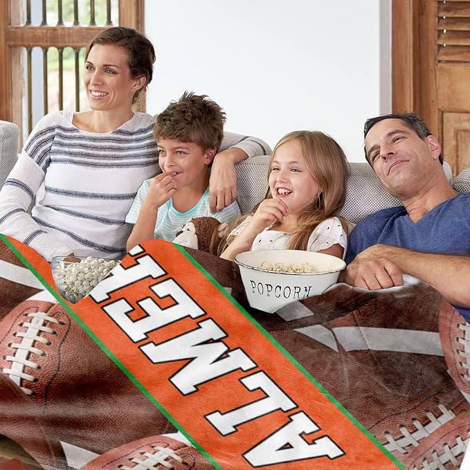 Personalized Football Baby Blanket Gifts: Custom Soft Flannel Fabric Blankets with Name Number for 0-6 Years Kids Boys Girls - Warm and Comfortable(40X50inch)