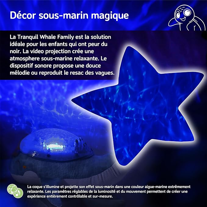 Cloud b Ocean Projector Nightlight with White Noise Soothing Sounds | Adjustable Settings and Auto-Shutoff | Tranquil Whale Family - White