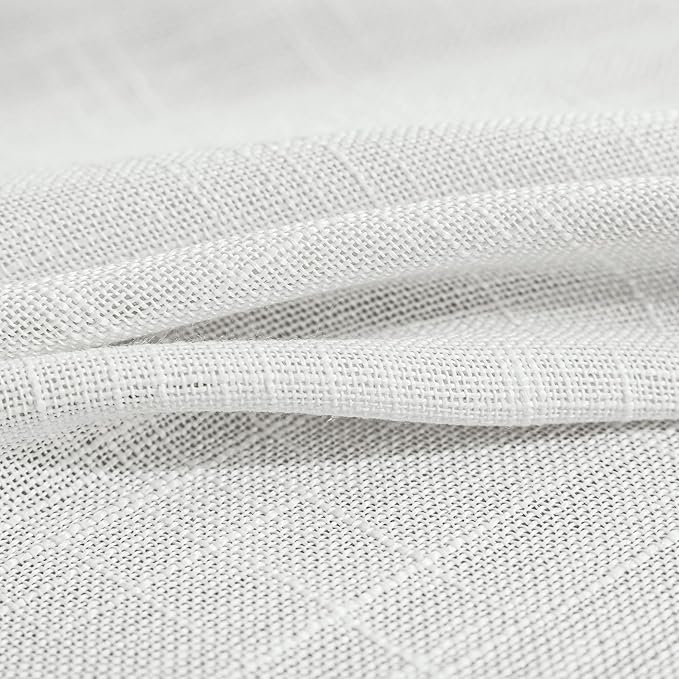 FMFUNCTEX Linen Semi Sheer Curtains for Bedroom, White Curtains 96 Inches Long for Living Room, Country Farmhouse Sheer Drapes, Light Filtering Window Curtain, Grommet Top 2 Panels