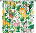 Jungle Animals Curtains Cartoon Cute Lion Giraffe Monkey Zebra Woodland Art Printed for Children Girls Boys Bedroom Nursery Rod Pocket Decoration Window Drapes 2 Panels W27.5xL63in