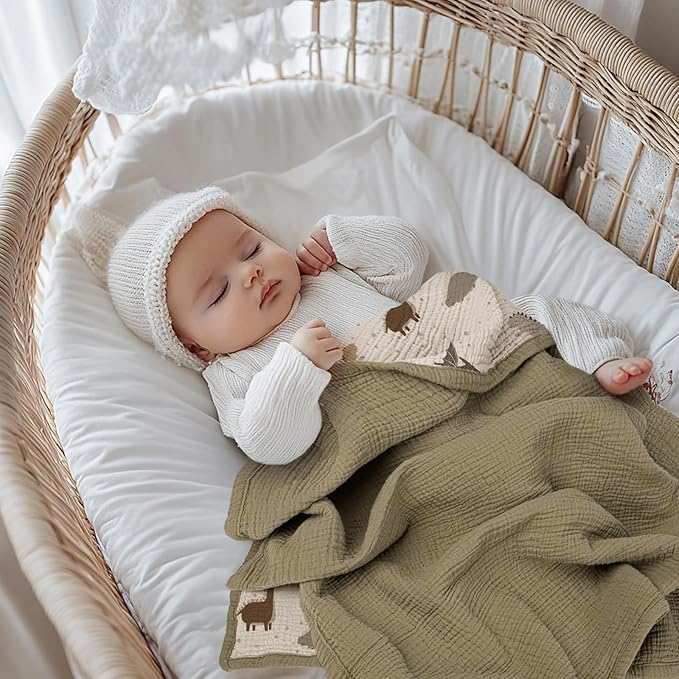 lulumoon Muslin Baby Blanket for Newborns: Lightweight Cotton Crib Blanket Neutral - Soft Lightweight for Stroller & Daycare 36"x40"(Dinosaur)