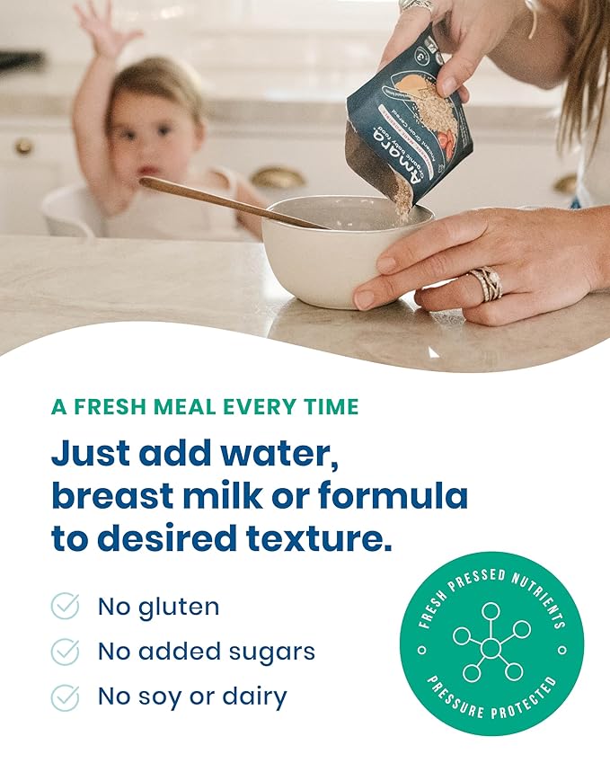 Amara Organic Baby Food - Stage 2 - Sweet Potato Raspberry - Baby Cereal to Mix With Breastmilk, Water - Baby Food Pouches Made from Organic Fruit and Veggies - 10 Pouches, 3.5oz Per Serving