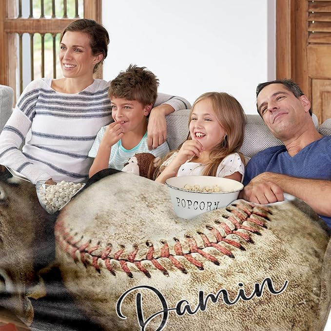 Personalized Baseball Blanket for Baby Boys and Girls - Soft and Fluffy Sport Blanket for Toddlers and Kids - Custom Name and Number Gift for Newborn(50"x60")