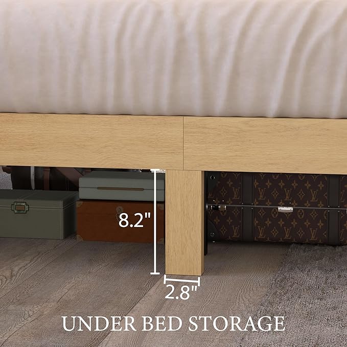 XIAOWEI Fluted Full Size Bed Frame with 52.4" Tall Headboard & 2 Storage Drawers,Sturdy Wooden Frame with Underbed Storage,No Box Spring Needed Platform Bed,Easy Assembly Low Profile Bed Frame,Natural