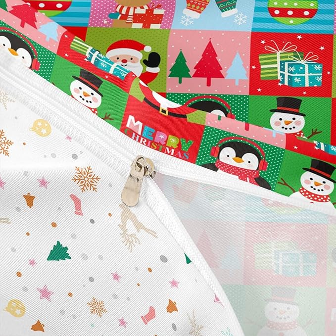 Christmas Bedding Set for Kids Boys Girls Santa Claus Christmas Tree Comforter Cover Set Colorful Geometric Grid Duvet Cover Bedroom Decor Xmas Theme Bedspread Cover King Size Bedding Collection 3Pcs