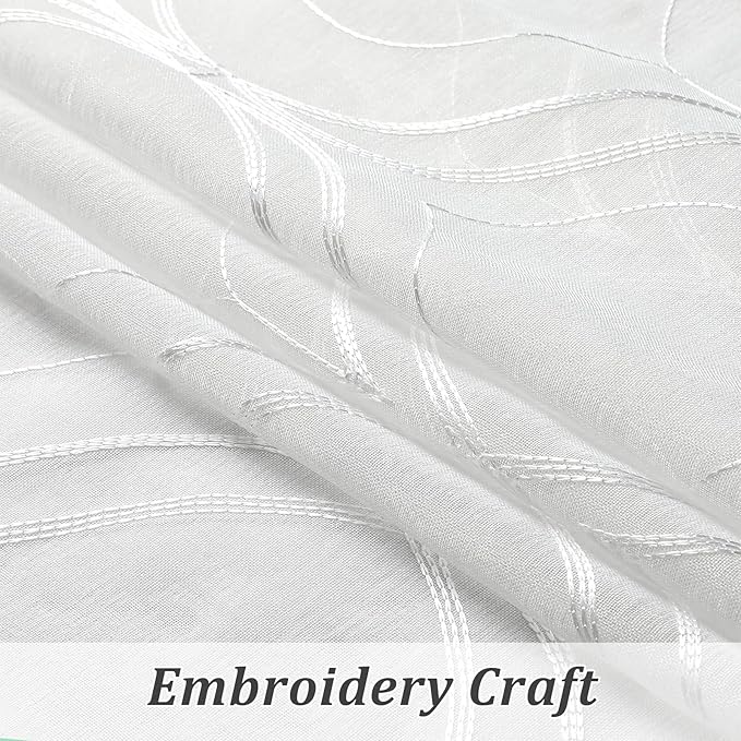 VISIONTEX White Sheer Curtains 84 Inches Long 2 Panels Set Moroccan Embroidered Curtains Trellis Decor French Textured Rod Pocket Voile Tulle Semi Window Drapes for Bedroom Living Room 54 x 84 Inches