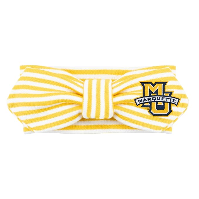 Creative Knitwear Marquette Golden Eagles Infant Girls Gold/White Striped Hair Knot Headband Embroidered Logo - Size Newborn - 4T