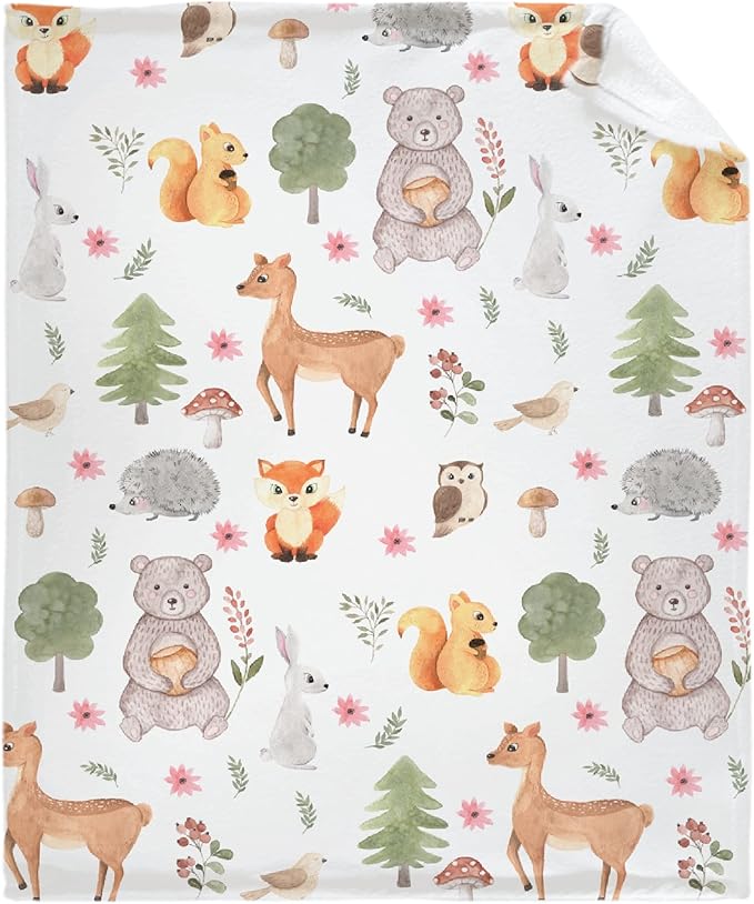 Thuswarm Cute Animals in The Woodland Flannel Blanket for Autumn Winter Gifts Warm Cozy Soft Funny Print Throw for Bed Couch Sofa 120”×90” Extra Large for Family