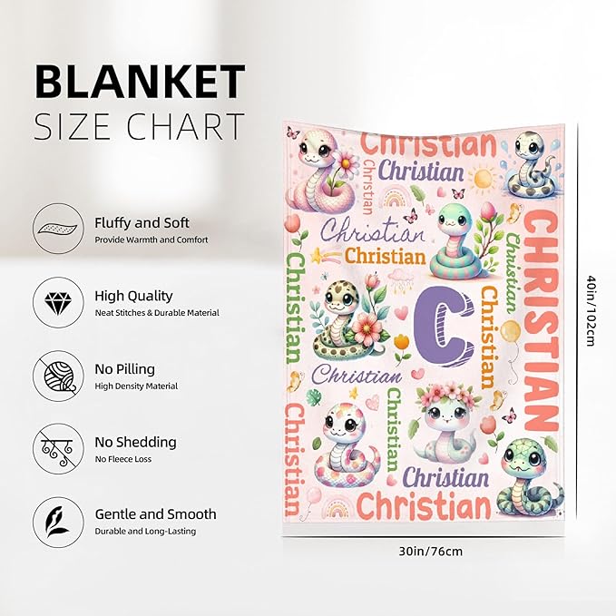 Personalized Custom Snake Preschool Blanket Gifts for Baby Toddler Kids Boys Girls - Customized Snake Super Soft Lightweight Flannel Sheets Decor for Crib Nap Couch - 30"x40" for Baby/Pets