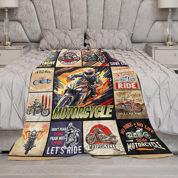 Motorcycle Blanket Ride Gifts for Girls Motorcycle Rider Boys Woman Kids Motorcycles Lover Sport Throw Blankets Soft Blanket Warm Fleece Flannel Plush Blankets for Bed Sofa Couch 60"x80"