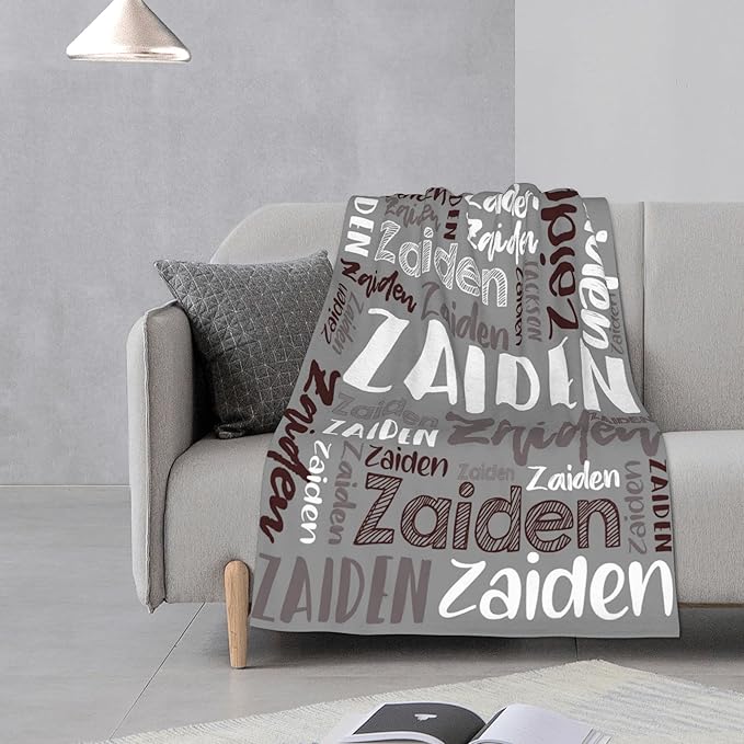 Dr.TOUGH Personalized Blankets with Name Customized Baby Blankets for Girls Boys Adults Monogrammed Blankets and Throws Christmas Birthday Mothers Fathers Valentines Day Gift (Grey,50''×60'')