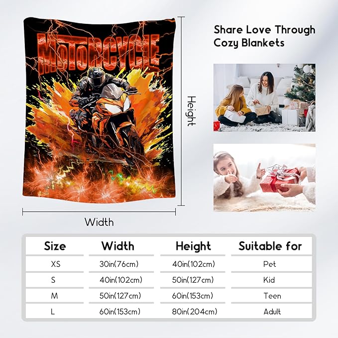 Blanket for Boys Motorcycle Blankets Gifts for Car Lovers, 30"x40" Warm Cozy Flannel Throw for Couch Sofa