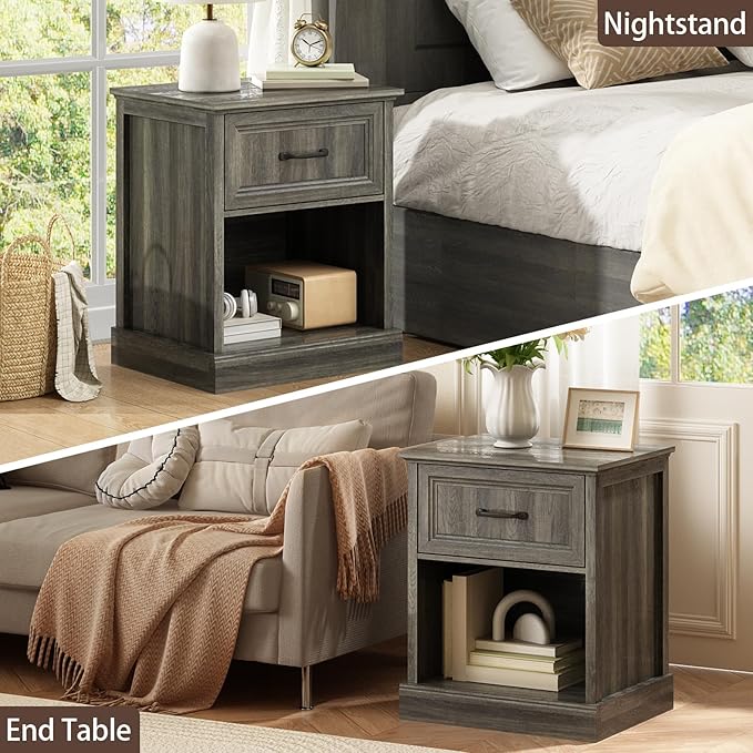 CARPETNAL Farmhouse Dresser and Nightstand Sets for Bedroom, 3 Pcs Bedroom Set, 6 Drawer Dresser & Nightstand Set of 2, Modern Wood Chest of Drawers for Bedroom, Living Room, Entryway, Grey