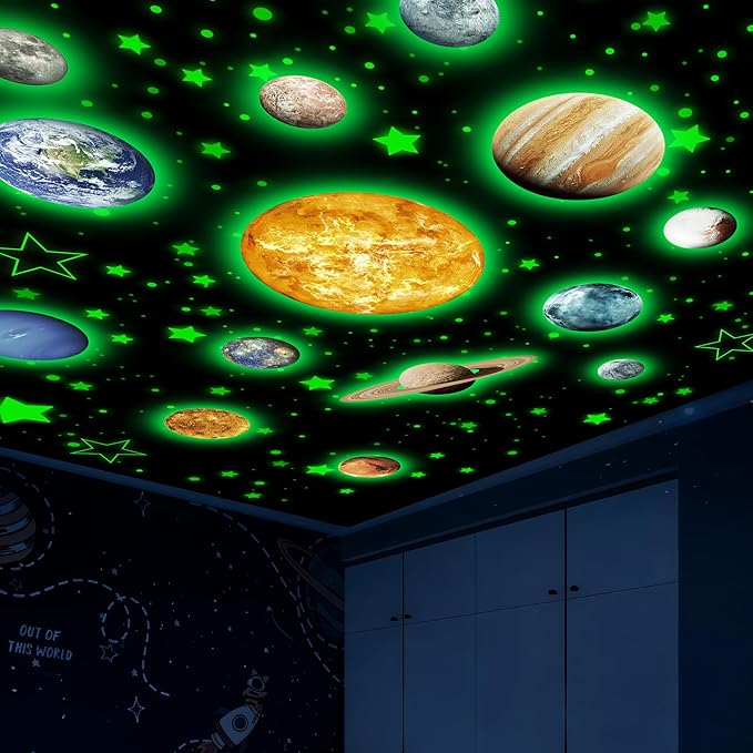 Solar System Wall Decals Glow in The Dark Stars 780 PCS, Glowing Planets Stickers for Ceiling, Nursery Wall Stickers for Bedroom, Kids Room Decorations (Green)