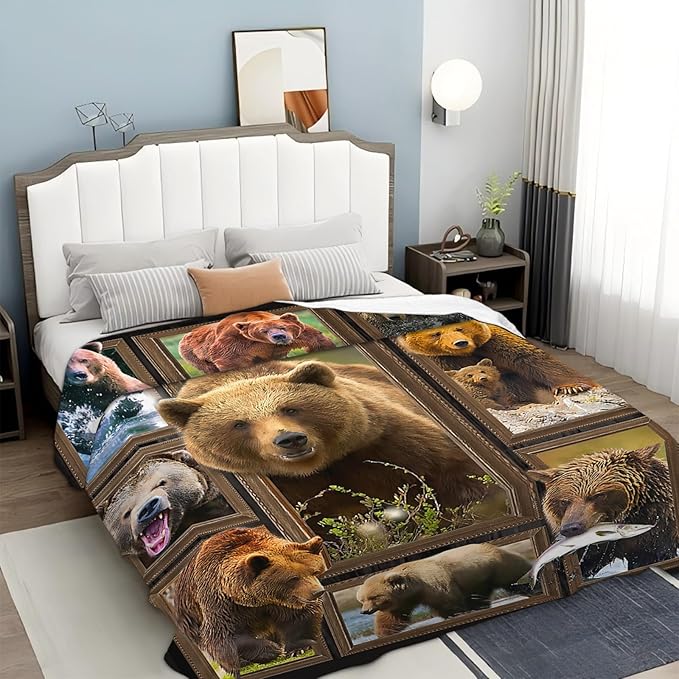 Tijuboni Bear Throw Blanket Bear Gifts for Girls Boys Women Men Kids Adults Soft Flannel Fleece Blanket for Couch Sofa Bed Home Decor 50"x60"