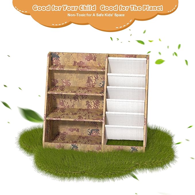 NACHES Kid Bookshelf Toddler Montessori Bookcase, with 5 Sling 4 Tier Shelf, for Bedroom, Living Room, Nursery, Playhouse(Camouflage Color)