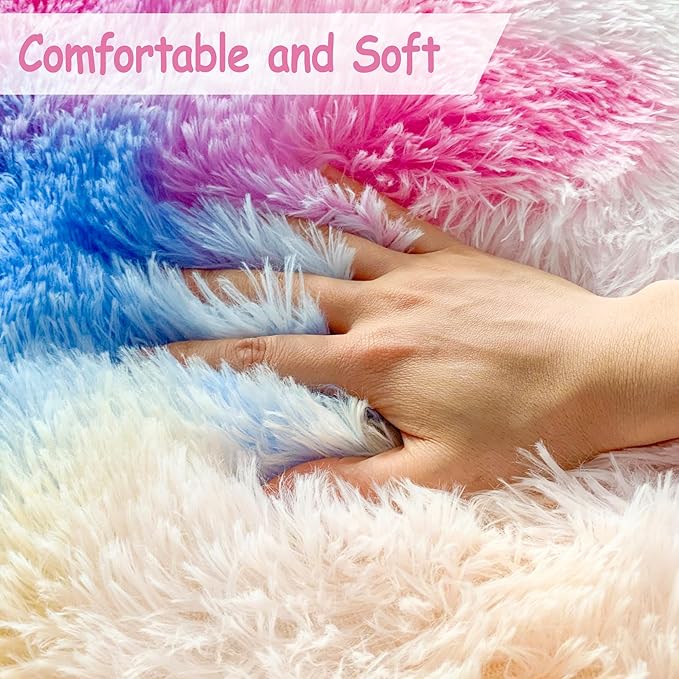 3x10 Hot Pink Runner Rainbow Rug for Girls Bedroom Bedside, Soft Fluffy Plush Runner Carpet Shag Kids Area Rug for Little Girls Room, Cute Colorful Princess Rug for Living Room Nursery Hallway