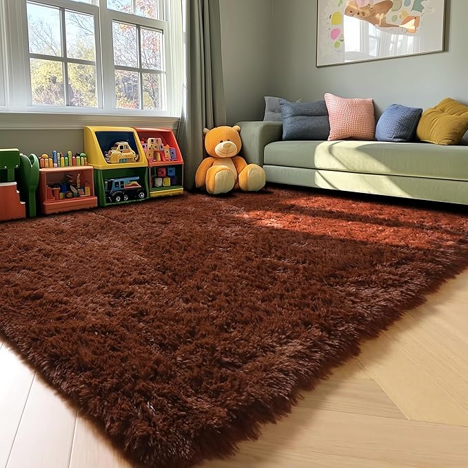 ONASAR Brown Rugs for Living Room Bedroom, 5x8 Washable Fluffy Bedside Area Rug, Soft Plush Shaggy Indoor Floor Carpet for Nursery Kids Girls Boys Teen Dorm Home Office Decor Aesthetic