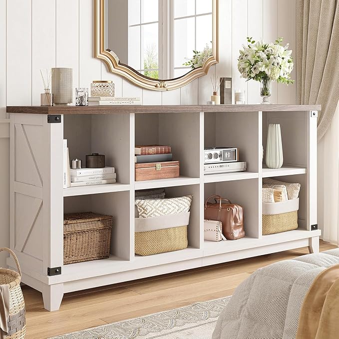 EnHomee 8 Cube Storage Organizer, Cube Organizer with Storage, Book Shelf for Bedroom and Home Office,White,Wood