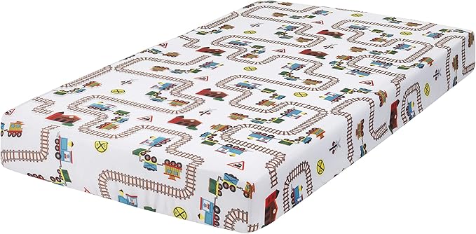 EVERYDAY KIDS 4 Piece Boys Crib Bedding Set - Choo Choo Train - Includes Quilt, Fitted Sheet, Dust Ruffle and Diaper Stacker - Nursery Bedding Set - Baby Crib Bedding Set