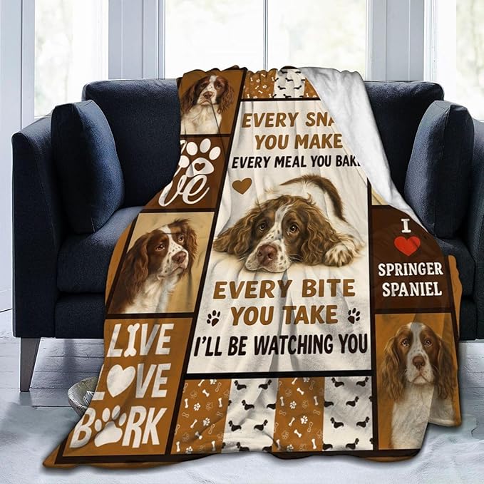 Springer Spaniel Blanket English Springer Decor Throw Blanket Super Soft Flannel Fluffy Plush Cozy Fuzzy Fleece Stuff Blanket Gifts for Dog Lover Woman Girl Kids Adults for Bed Sofa Couch 40"X50"