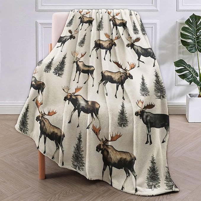 Moose Blanket Gifts for Women Girls Soft Warm Lightweight Cozy Vintage Animal Forest Mooses Throw Blankets for Bed Sofa Couch Living Room Decor 50x40in