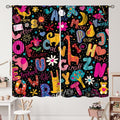 Cartoon Alphabet Curtains Funny Education Animal Giraffe Curtain with Rod Pocket for Bedroom Living Room Home Decor Drapes Thermal Insulated Window Treatments 2 Panels Set 84" W X 84" L
