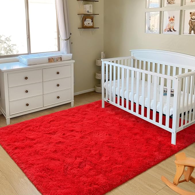 BENRON Soft Area Rugs for Living Room Bedroom Washable, Fluffy Rugs for Kids Children Girls Boys Room Decor, 3x5 Throw Rug for Nursery Kitchen Dining Table, Indoor Floor Carpets, Red