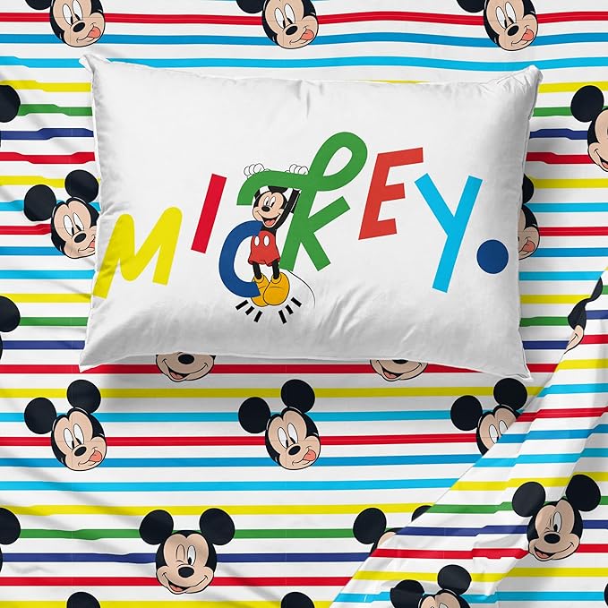 Sunny Side Up Disney Mickey Mouse Full Sheet Set - 4 Piece Kids Bedding Set Includes Pillow Cover - Super Soft Microfiber Sheets