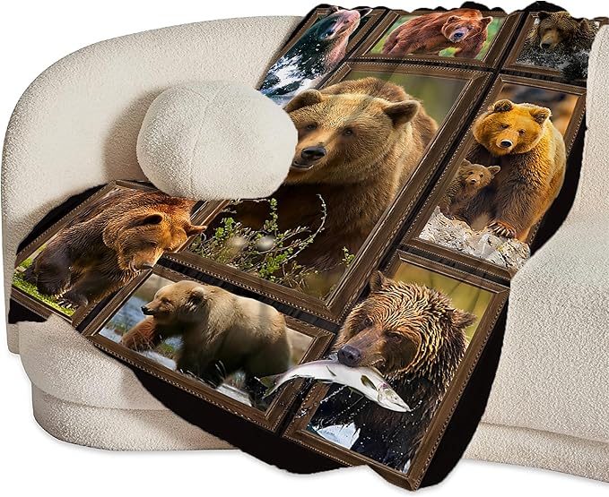 jerkboo Bear Blanket Throws Bear Gifts Bear Throw Blanket for Girls Women Kids Adults Soft Warm Cozy Fleece Blanket for Couch Sofa Bed 80""x60""