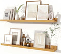 Fun Memories Picture Ledge Shelves Set of 2, 32 Inch Rustic Wall Mounted Floating Shelves with Lip for Home Storage and Décor in Bathroom, Kitchen, Nursery, Bedroom, Living Room, Oak