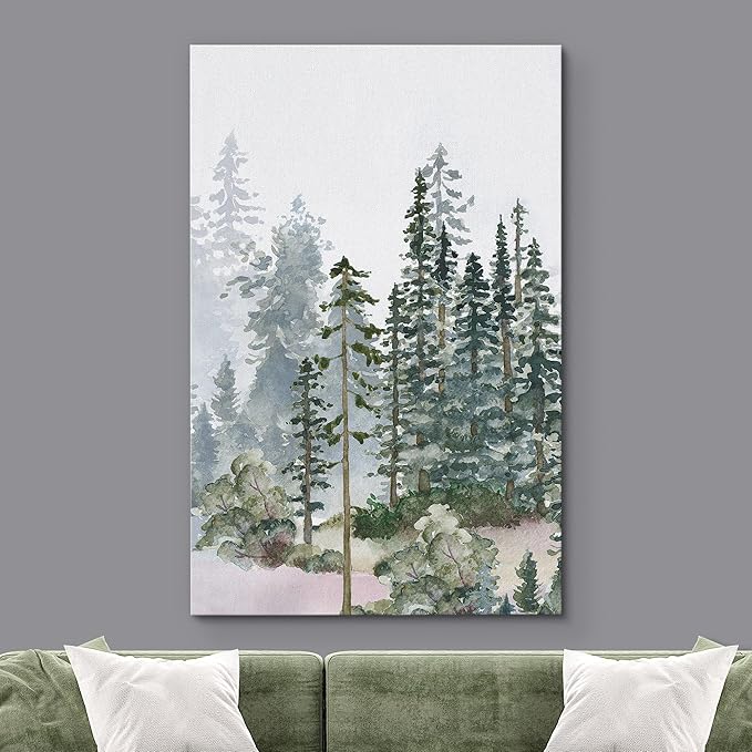 SIGNWIN Canvas Print Wall Art Woodland Nursery Decor Autumn Pine Tree Watercolor Forest Nature Illustrations Modern Art Decorative Landscape Colorful for Living Room, Bedroom, Office - 24"x36"