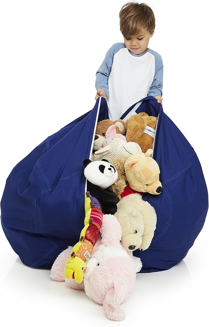 Bean Bag Chair Cover | Stuffed Animal Storage | 38" Width Extra Large | 100% Cotton Canvas | Double Stitched | Durable Zipper | Fill With Anything Soft | Beans not included