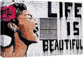 SIGNWIN Framed Canvas Wall Art Banksy Life is Beautiful Billie Holiday Graffiti & Street Art Famous People Pop Art Modern Urban Multicolor for Living Room, Bedroom, Office - 32x48 inches
