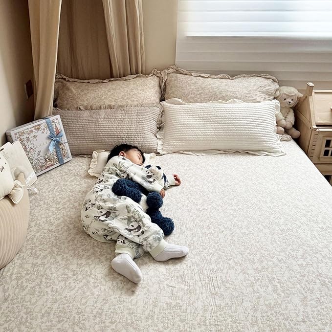 BuLuTu Rabbit Duvet Cover Full Size Kids Duvet Cover 79"x90" Muslin Cotton Quilt Cover with Chic Ruffles, Girls Comforter Cover with Zipper Closure, Machine Wash, All Seasons