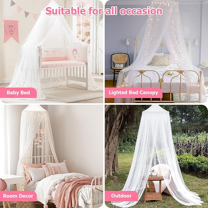 Bed Canopy with Lights, Bed Canopy for Girls Princess with Luminous Stars, Canopy Bed Curtains for Twin to King Size Bed, Baby Kids Adult Indoor Decor Bedroom Reading Nook Outdoor Camping, White
