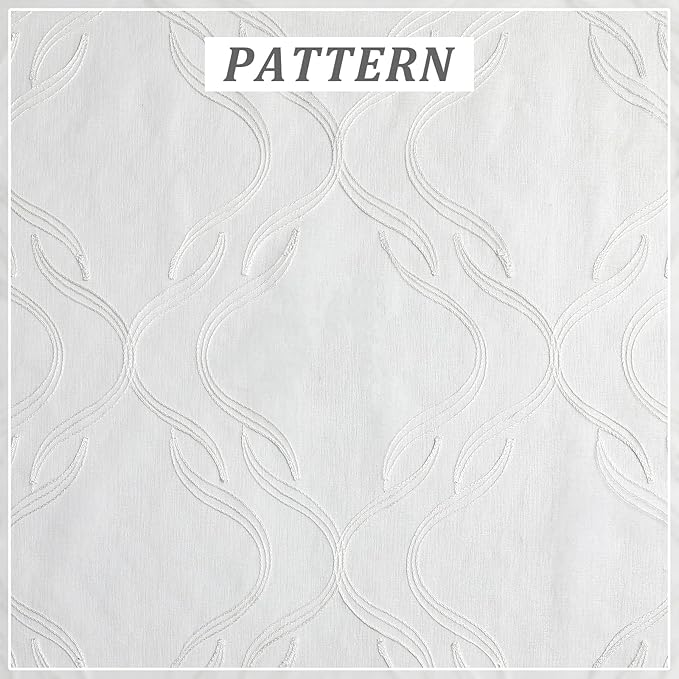 VISIONTEX Sheer Curtains 120 Inches Long 2 Panels Set, White Moroccan Embroidery Texture Geometric Rod Pocket White Voile Tulle Semi Window Treatment Pair for Bedroom, W54 x L120