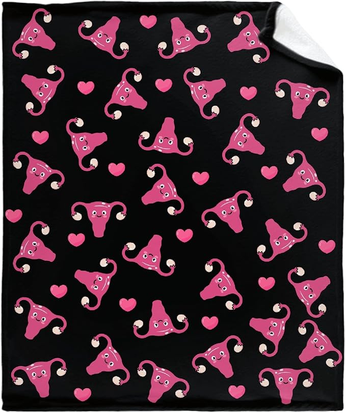 Thuswarm Cute Uterus Heart Flannel Throw Blanket Warm Cozy Soft Funny Print Blankets for Bed Couch Sofa Room Decoration Gifts 50"×40" Small for Kid