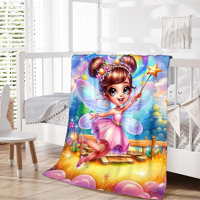 Girls Blanket Fairy Throw Gift for Toddler Kids Daughter Birthday, 30x40 Inches Lightweight Soft Throw Blankets for Sofa Couch Bedroom Travel
