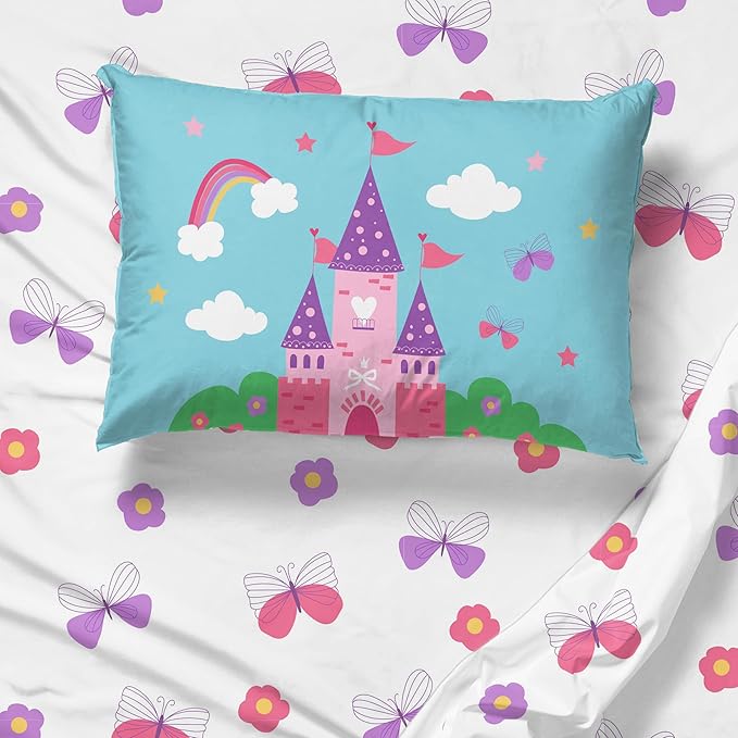 Sunny Side Up Magic Castle Toddler Sheet Set - 3 Piece Toddler Bedding Set Includes Pillow Cover - Super Soft Floral Butterfly Microfiber Sheets