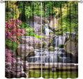 View Waterfall Blackout Curtains, Forest Waterfall Retro Style Natural Scenery Garden Art Landscape Rod Pocket Window Drapes, for Living Room Bedroom 63" W X 72" L